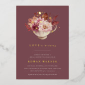 Herbstfloraler Teacup Herbst Brautparty Tee Folieneinladung (Vorderseite)