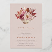 Herbstfloraler Teacup Herbst Brautparty Tee Folieneinladung (Vorderseite)