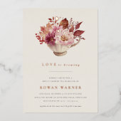 Herbstfloraler Teacup Herbst Brautparty Tee Folieneinladung (Vorderseite)