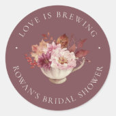 Herbstfloraler Teacup Herbst Brautparty Teebegehre Runder Aufkleber (Vorderseite)