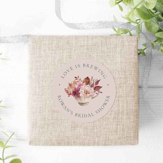 Herbstfloraler Teacup Herbst Brautparty Teebegehre Runder Aufkleber