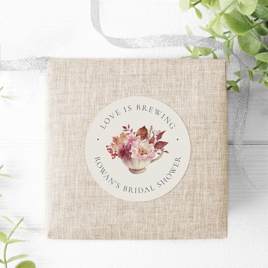 Herbstfloraler Teacup Herbst Brautparty Teebegehre Runder Aufkleber