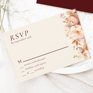 Herbstflorales Burgundy Cream Wedding RSVP Karte