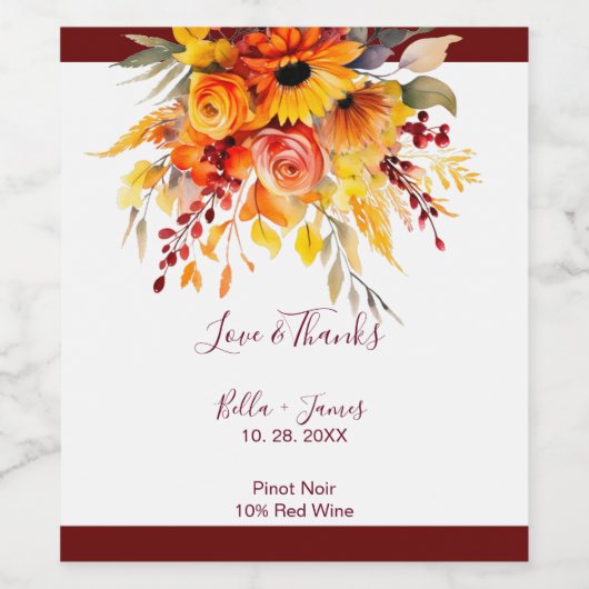 Herbstflorblättern Hochzeitweilige Weinetiketten Weinetikett (Einzelnes Label)