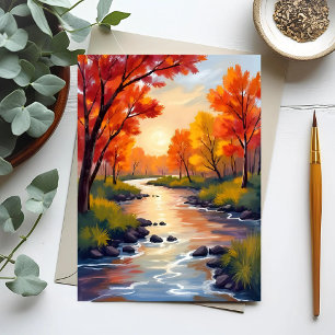 Herbstfluss   Herbstlaub Natur Aquarell Postkarte