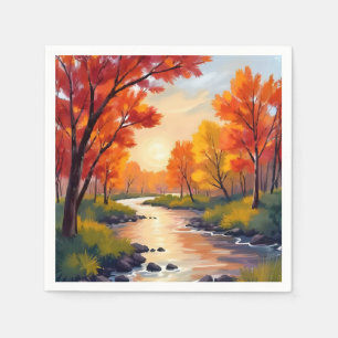 Herbstfluss Herbstlaub Natur Aquarell Serviette
