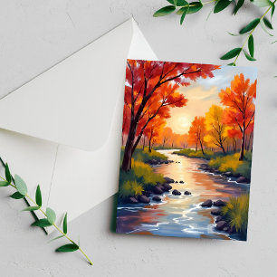 Herbstfluss   Herbstlaub Natur Aquarellkarte