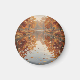 Herbstfluss Reflexion Orange Bäume Fallen Magnet