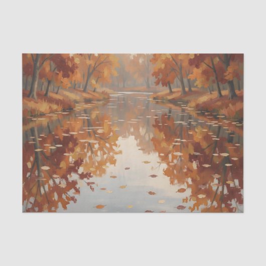 Herbstfluss Reflexion Orange Bäume fallen Seidenpapier (Vorderseite)