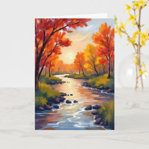 Herbstfluss Wasserfarben Herbstlaub Natur Karte