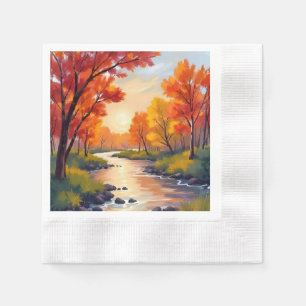 Herbstfluss Wasserfarben Herbstlaub Natur Serviette