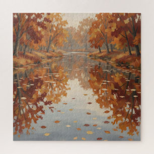 Herbstflussreflexion Orangen Bäume fallen Puzzle