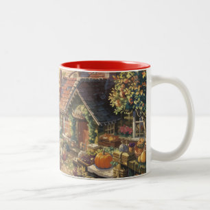 Herbstflüster: Eine gemütliche Hütte entflieht Zweifarbige Tasse