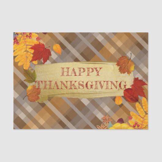 Herbstfoliage auf Kariertem glücklichen Erntedankf Seidenpapier (Vorderseite)