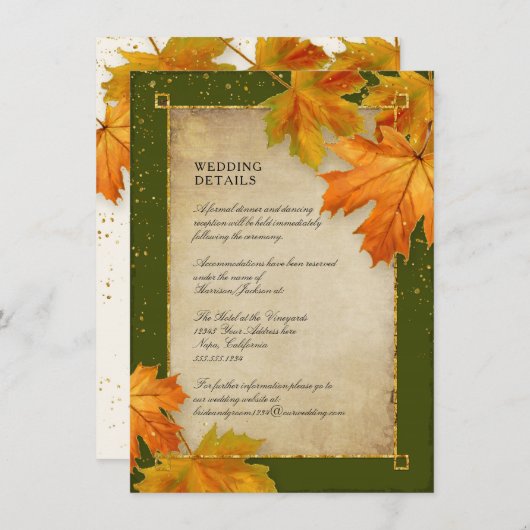 Herbstfoliage Orange Grüne rustikale Hochzeitdetai Einladung (Vorne/Hinten)
