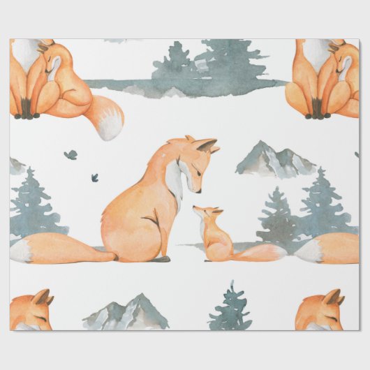 Herbstfox. Handgemalte Aquarelltafel Geschenkpapier (Flach)