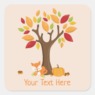 Herbstfox mit pukkin-benutzerdefiniertem Text Quadratischer Aufkleber