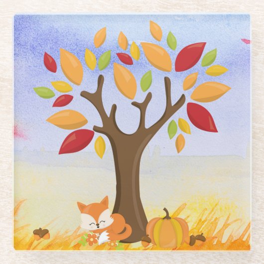 Herbstfox mit Pumpkin Glasuntersetzer (Vorderseite)