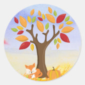 Herbstfox mit Pumpkin Runder Aufkleber (Vorderseite)