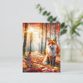 Herbstfox Wasserfarben Kunst Postkarte (Stehend Vorderseite)