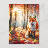 Herbstfox Wasserfarben Kunst Postkarte (Vorderseite)
