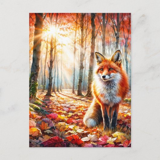 Herbstfox Wasserfarben Kunst Postkarte (Vorderseite)