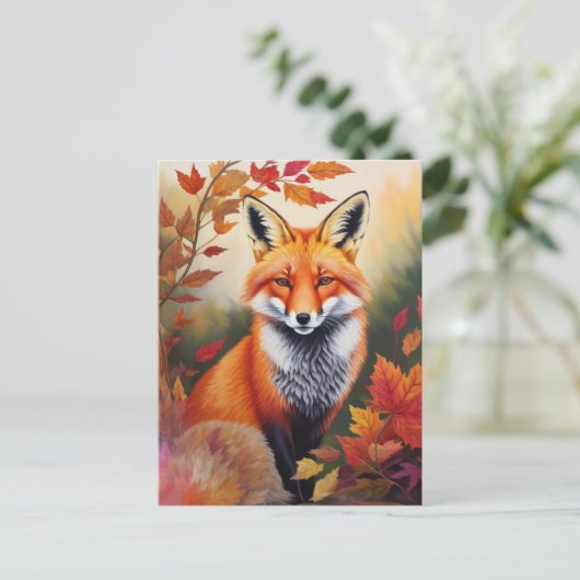 Herbstfoxmalerei Postkarte (Stehend Vorderseite)