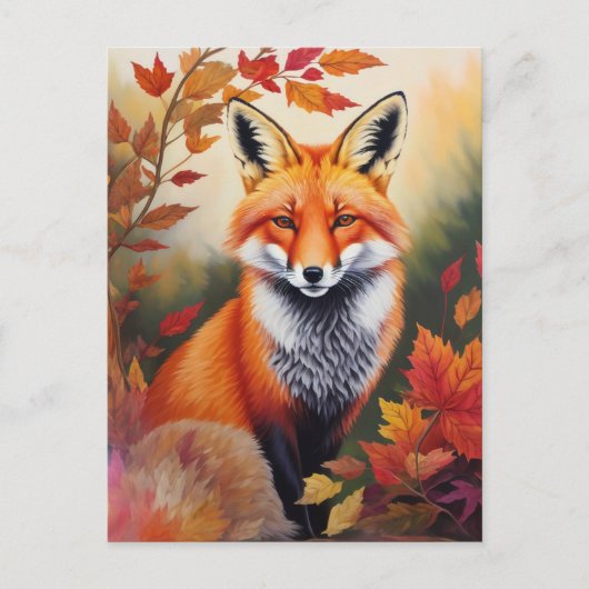 Herbstfoxmalerei Postkarte (Vorderseite)