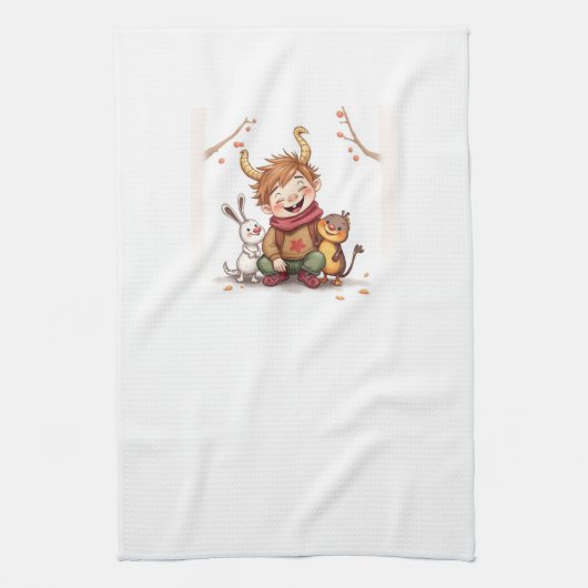 „Herbstfreunde – Ein Tag voller Lachen“ Geschirrtuch (Vertikal)