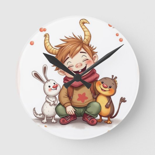 „Herbstfreunde – Ein Tag voller Lachen“ Runde Wanduhr (Vorderseite)