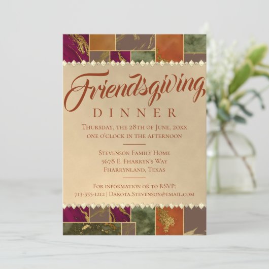 Herbstfreunde | Geometrisches Party aus Goldmarmor Einladung (Stehend Vorderseite)