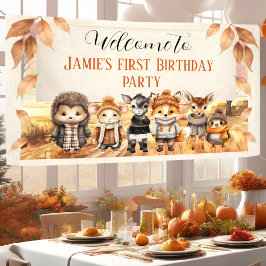 Herbstfreunde Niedliche Tiere 1 Geburtstag Willkom Banner