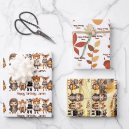 Herbstfreunde Niedliche Waldtiere Name Personalisi Geschenkpapier Set