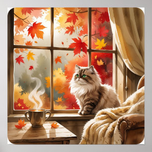 Herbstfrieden - Katze in wärmer Blanket Blick Herb Poster