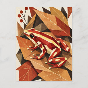 Herbstfrosch & Herbstlaub Geometrische Kunst Postk Feiertagspostkarte