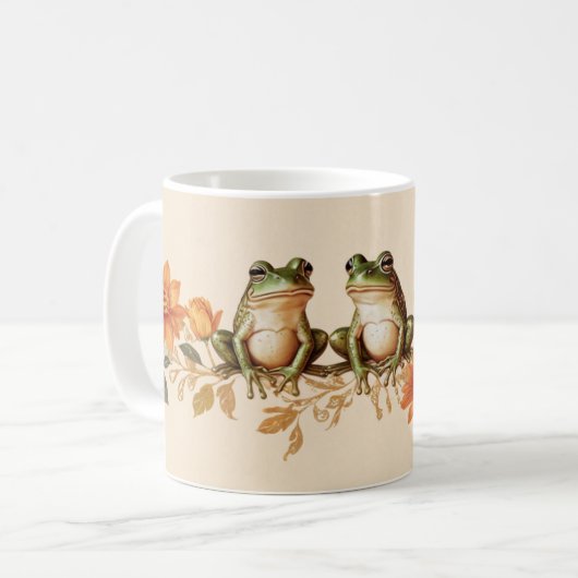 Herbstfrosche und florale Eleganz Kaffeetasse (Vorderseite Links)