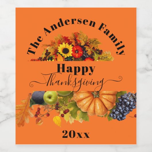 Herbstfrucht Blume und Blätterteiggebäck Weinetikett (Einzelnes Label)