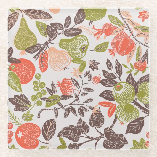 Herbstfrucht dekorative Fliesen Design. Glasuntersetzer (Vorderseite)
