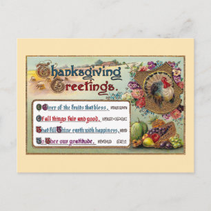 Herbstfrüchte und Truthahn vintage Thanksgiving Feiertagspostkarte