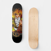 Herbstfuchs auf schwarzem Hintergrund Illustration Skateboard (Vorderseite)
