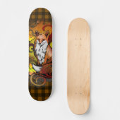 Herbstfuchs dunkelgelb kariertes Illustration Skateboard (Vorderseite)