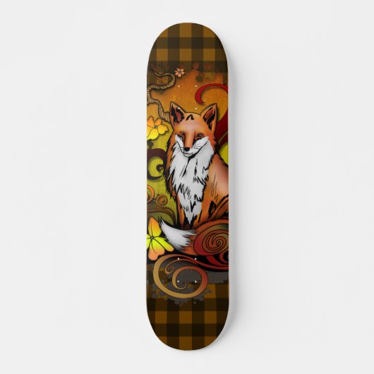 Herbstfuchs dunkelgelb kariertes Illustration Skateboard (Vorne)