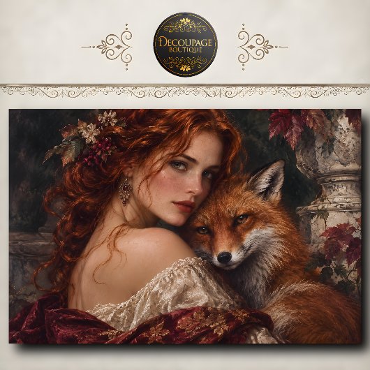 Herbstfuchs und Mädchen-Dekupage Seidenpapier