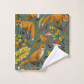 Herbstfüchse auf Kieferngrün Badhandtuch Set (Waschlappen)