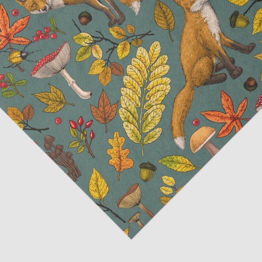 Herbstfüchse auf Kieferngrün Seidenpapier (Ausschnitt)