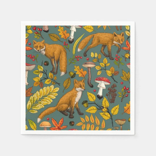 Herbstfüchse auf Kieferngrün Serviette (Vorderseite)