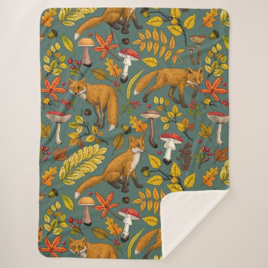 Herbstfüchse auf Kieferngrün Sherpadecke (Vorderseite)