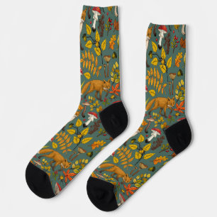 Herbstfüchse auf Kieferngrün Socken