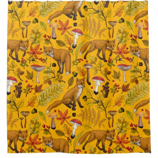 Herbstfüchse auf Orange Duschvorhang (Vorderseite)