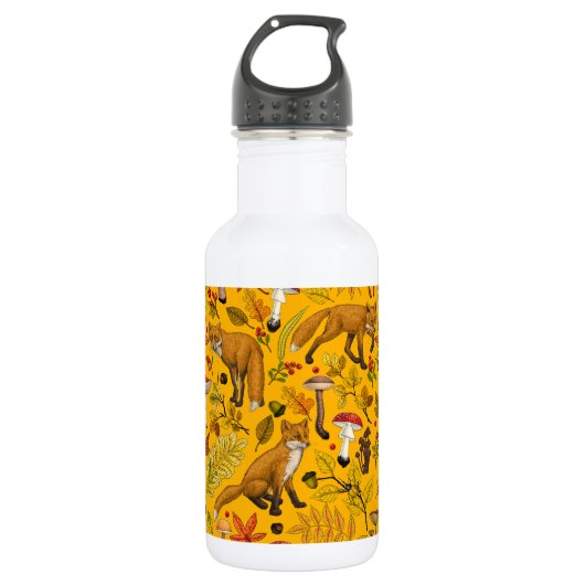 Herbstfüchse auf Orange Edelstahlflasche (Vorderseite)